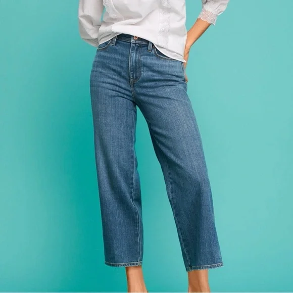 Talbots Stovepipe Jeans Women’s 12 Blue Medium Wash Cropped Wide Leg High Rise - Picture 3 of 15